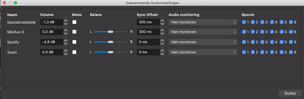 Audio instellingen OBS Studio