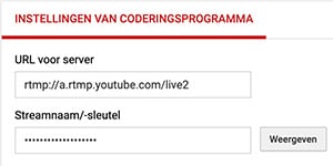 Coderingsprogramma instellingen Youtube Live dashboard